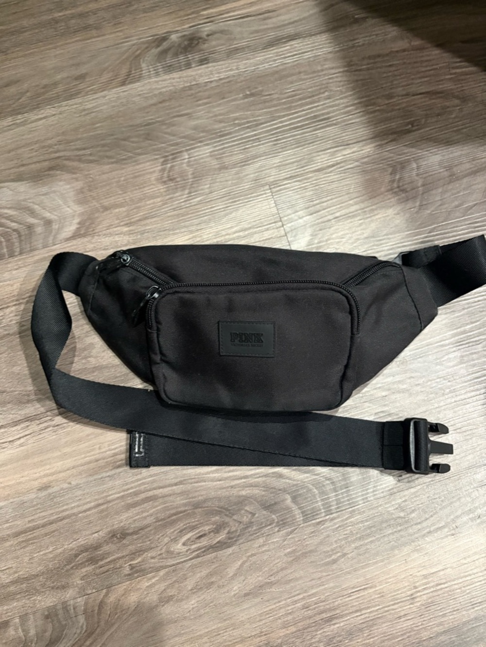 PINK Victoria's Secret Black Canvas Belt Bag with Front Zip Pocket